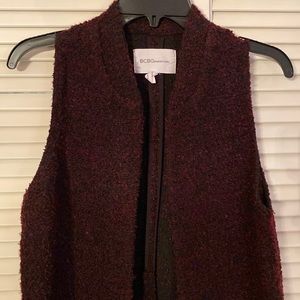 BCBGeneration Burgundy Bouclé Knit Long Vest